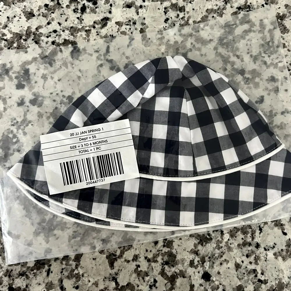NEW Janie & Jack Navy Gingham Check‎ Print hat size 3 to 6 months